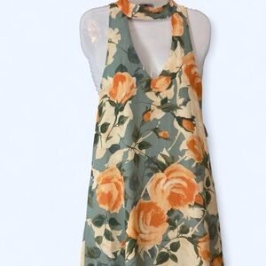 Greyish and orange floral halter neck top dress NWT M